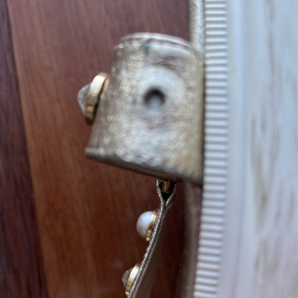 Stuart Weitzman Zoelie Beaded Metallic Gold Leather Platform Sandals - Picture 4 of 10